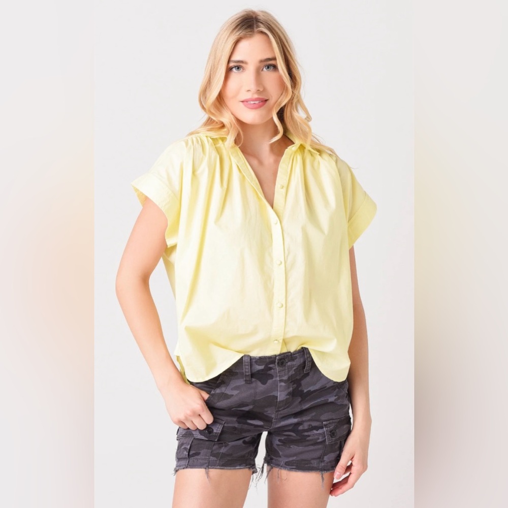 Citizens of Humanity Short Sleeve Buttondown Blouse XS Yellow Minimalist Cotton